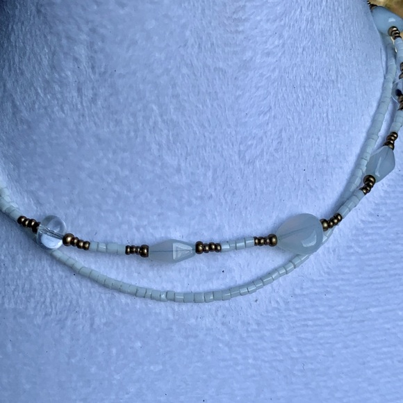 🥛 Double Strand Milky White Beed with Brass Tone Necklace by Cookie Lee - Picture 10 of 11